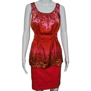 Cabi True Love Red Pink 100% Silk Sleeveless Pleated Tunic Top Sz Large Like NEW